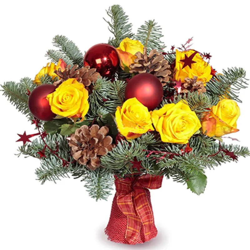 Букет Новогодний из роз с декором, доставка Усинск